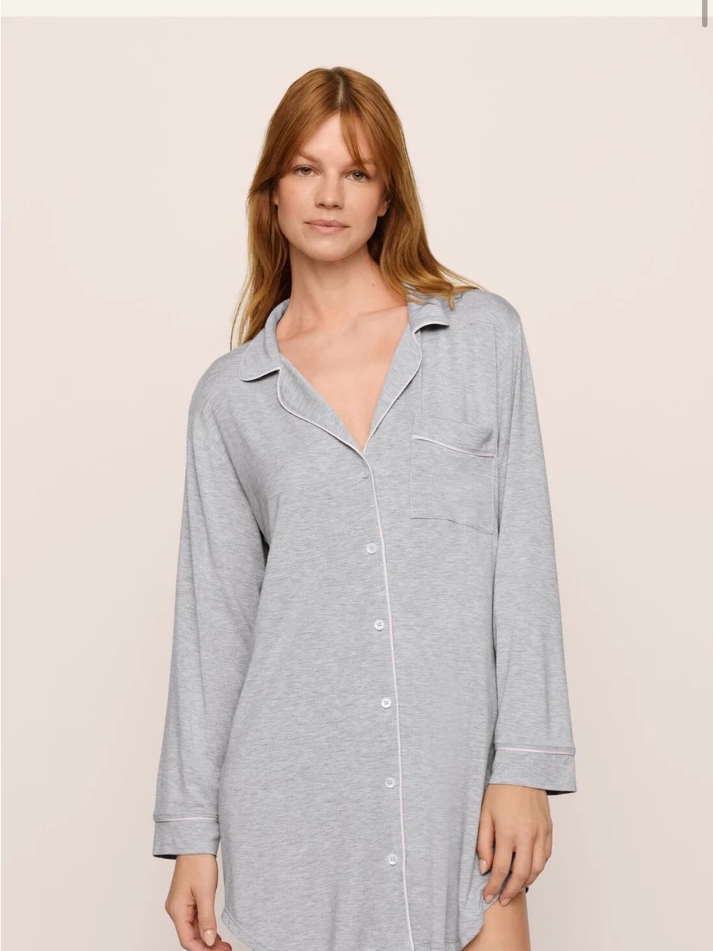 Eberjey Grey Women's Long-Sleeve Button-Down Sleep Shirt xs